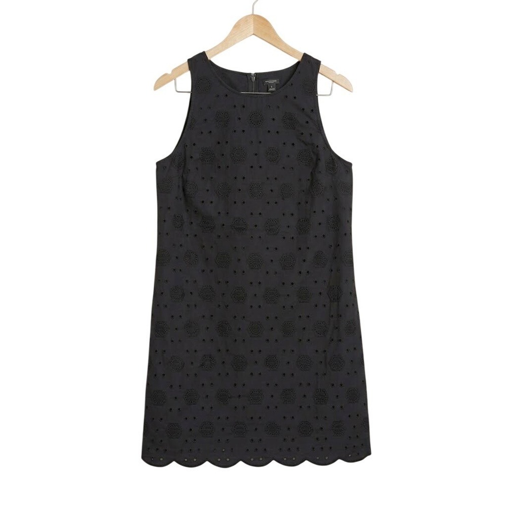 Ann Taylor Black Cotton Eyelet Scalloped Dress Petite 12p Summer Spring
